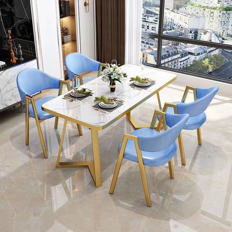 Dining Table Set in Luxurious Style with Recycled Wood Top and Sleighing Base - image 13