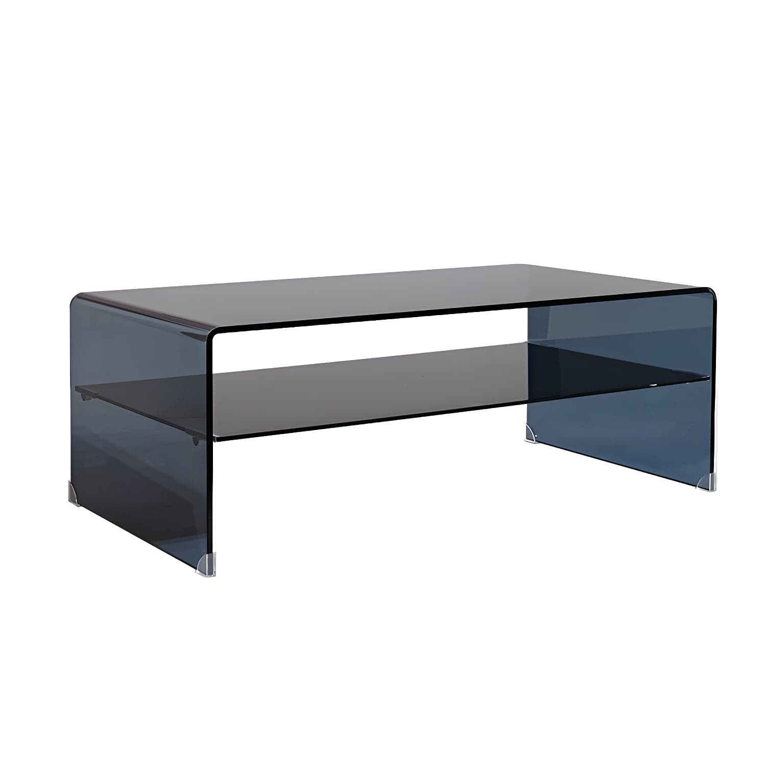 15.7"H Modern Sled Base White/black Glass Square Coffee Table with Shelf