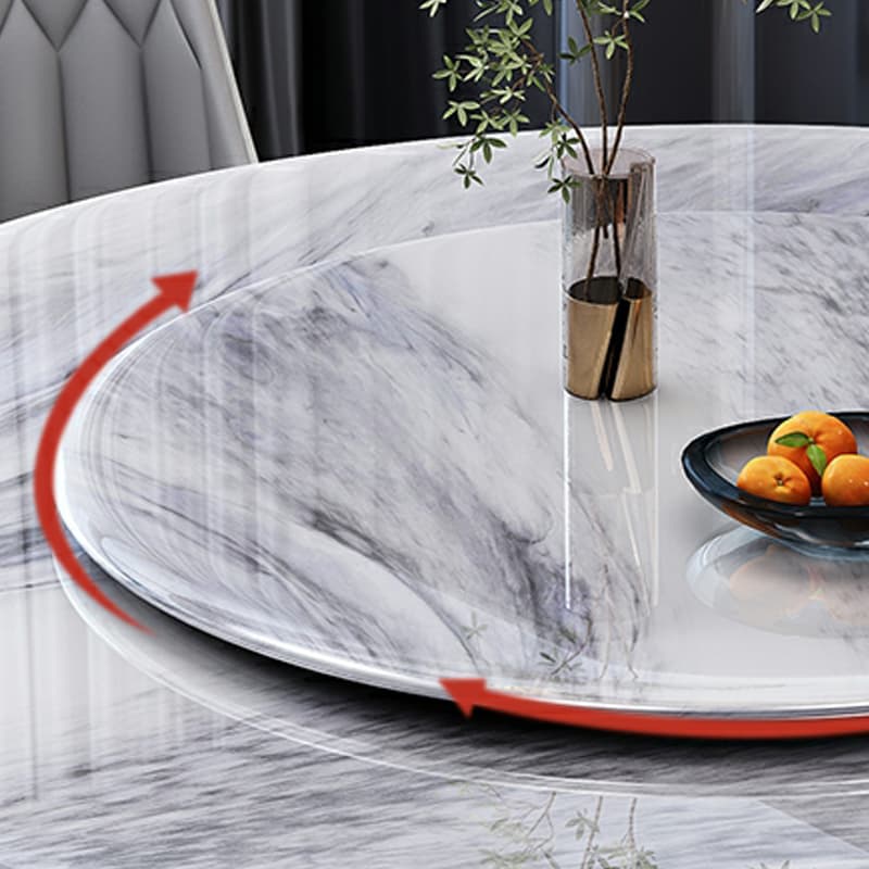 Modern Round Marble Dining Table Set with Black Metal Base in Beige - image 8