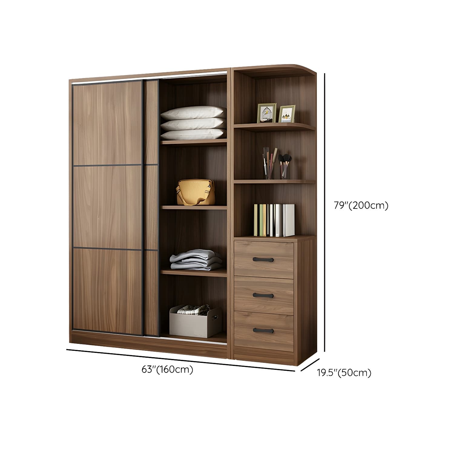 Non-Adjustable Traditional Brown Wood Wardrobe Armoire with Sliding Doors & Soft Close Drawers - image 22