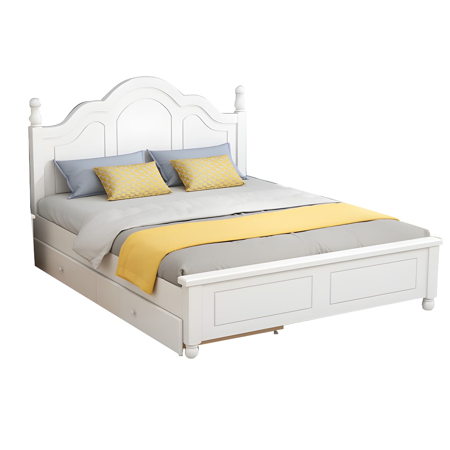 Modern Wooden Scratch Resistant White Headboard Bed with Drawers - image 13
