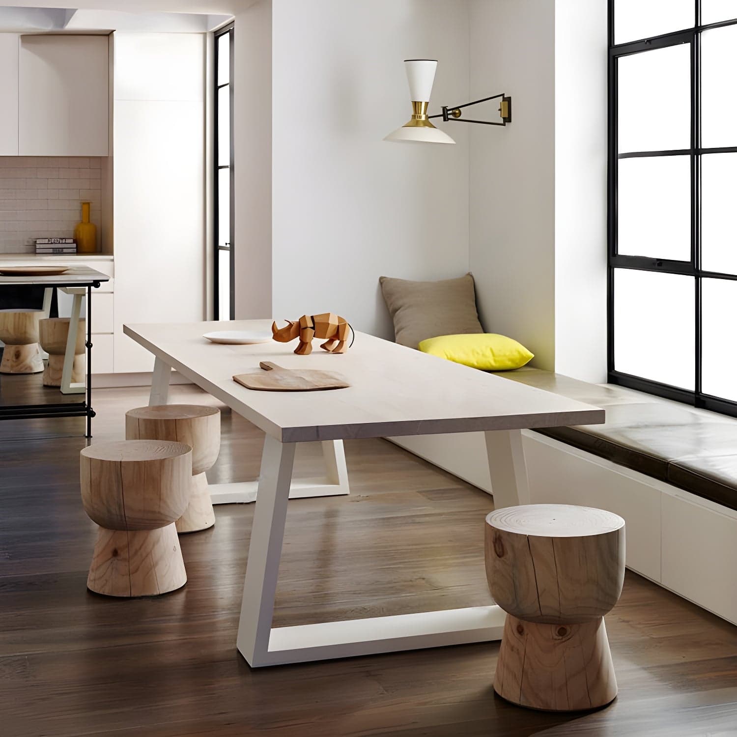 Contemporary Rectangle Dining Table Solid Wood Top Table with Sled Base