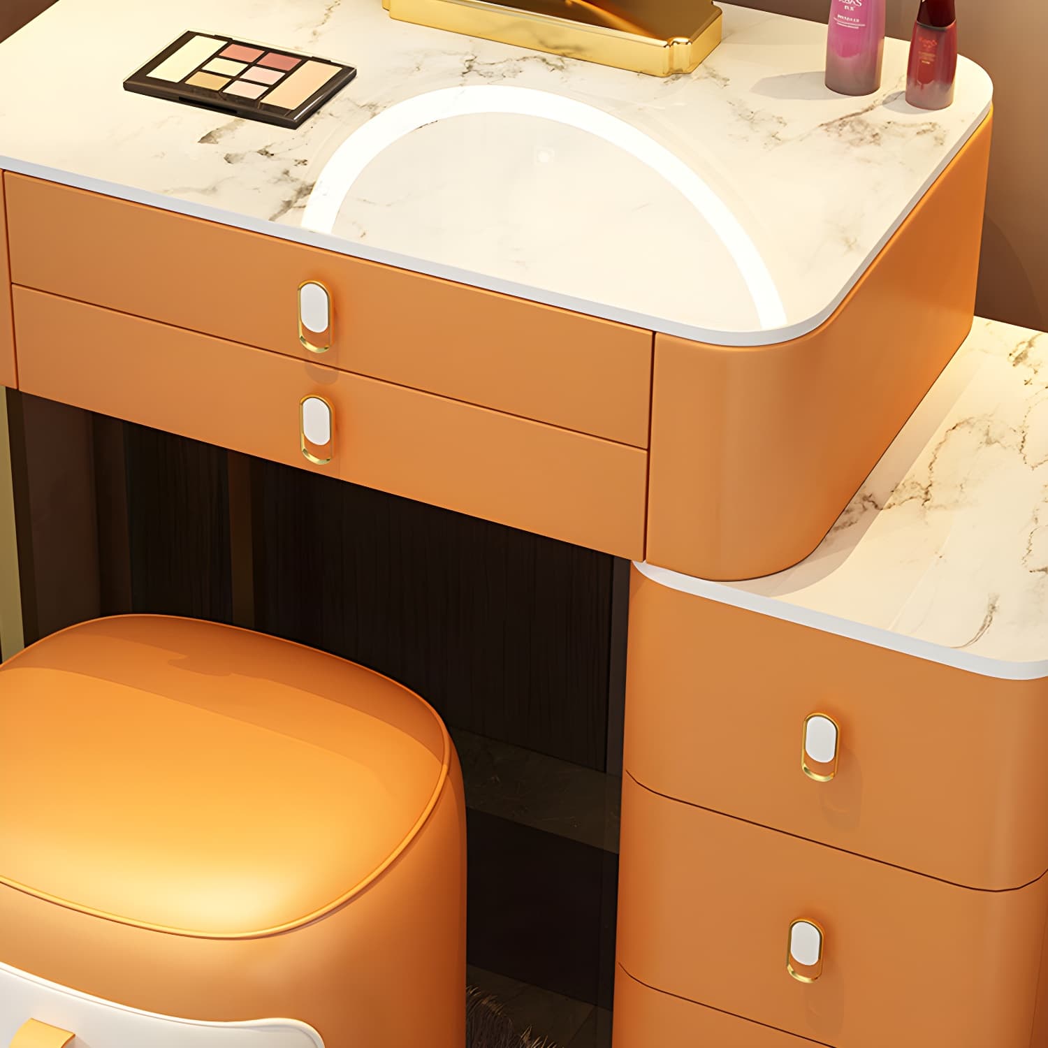Stone Top Vanity with Storage Drawers Makeup Vanity Desk with Stool and Mirror - image 14