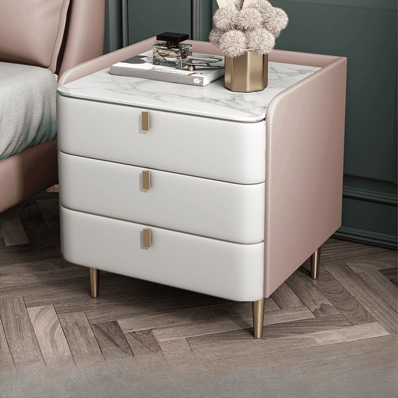 Art Deco 3 Tiers Drawer Storage Bedside Table with Stone Countertop - image 16