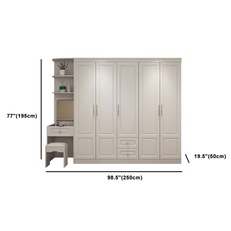 Art Deco Chalk Manufactured Wood Free Standing Interior Shelves Wardrobe with Soft Close Drawer and Hanging Rod - image 35