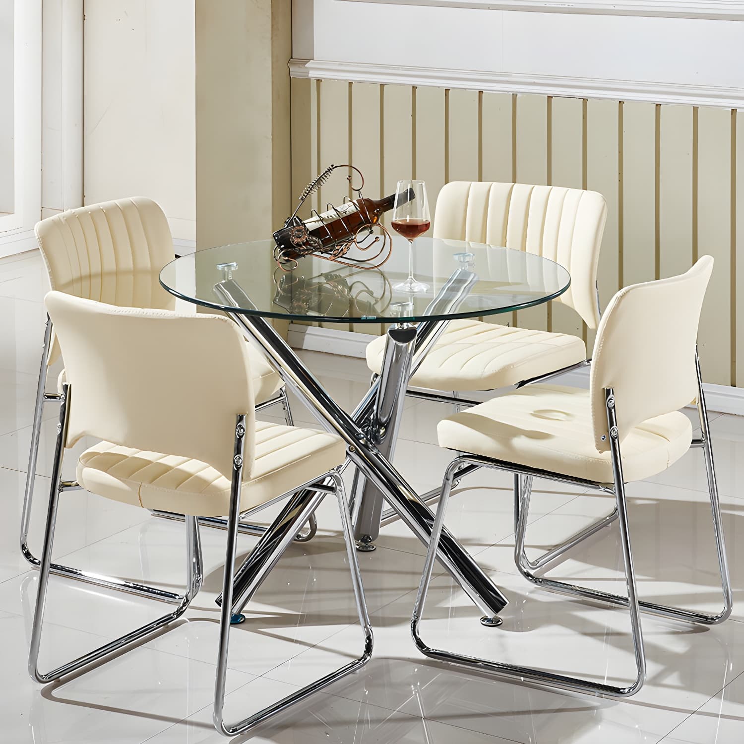Modern Glass Round Dining Set with Three-Leg Metal Base - Clear, 36-inch Table - image 15