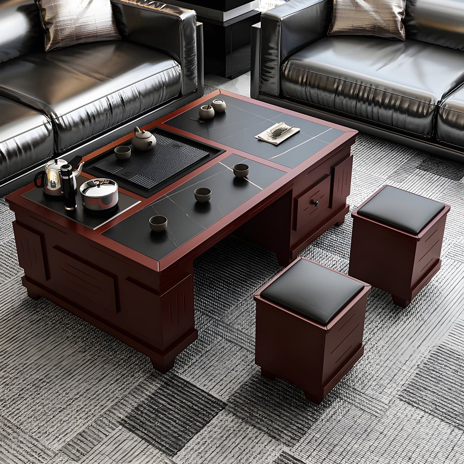 Abstract Slate Coffee Cocktail Table with Storage Drawers Rectangle - image 4