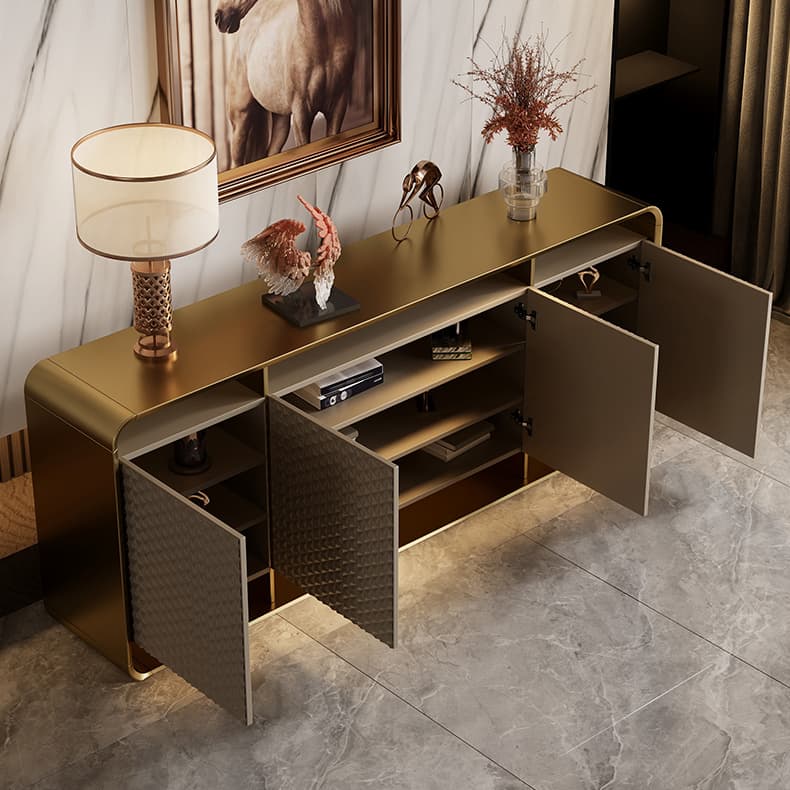 Self-supporting Metal Framed Wood Sideboard with Extreior 3 Shelves and a Counterboard in a Lavish Style - image 5