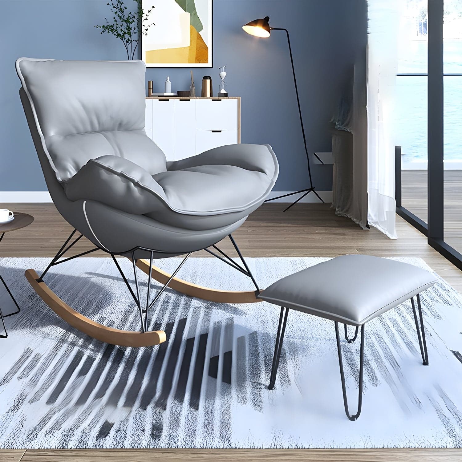 Contemporary Rocking Accent Chair Antique Finish Rocking Chair with Ottoman - image 7