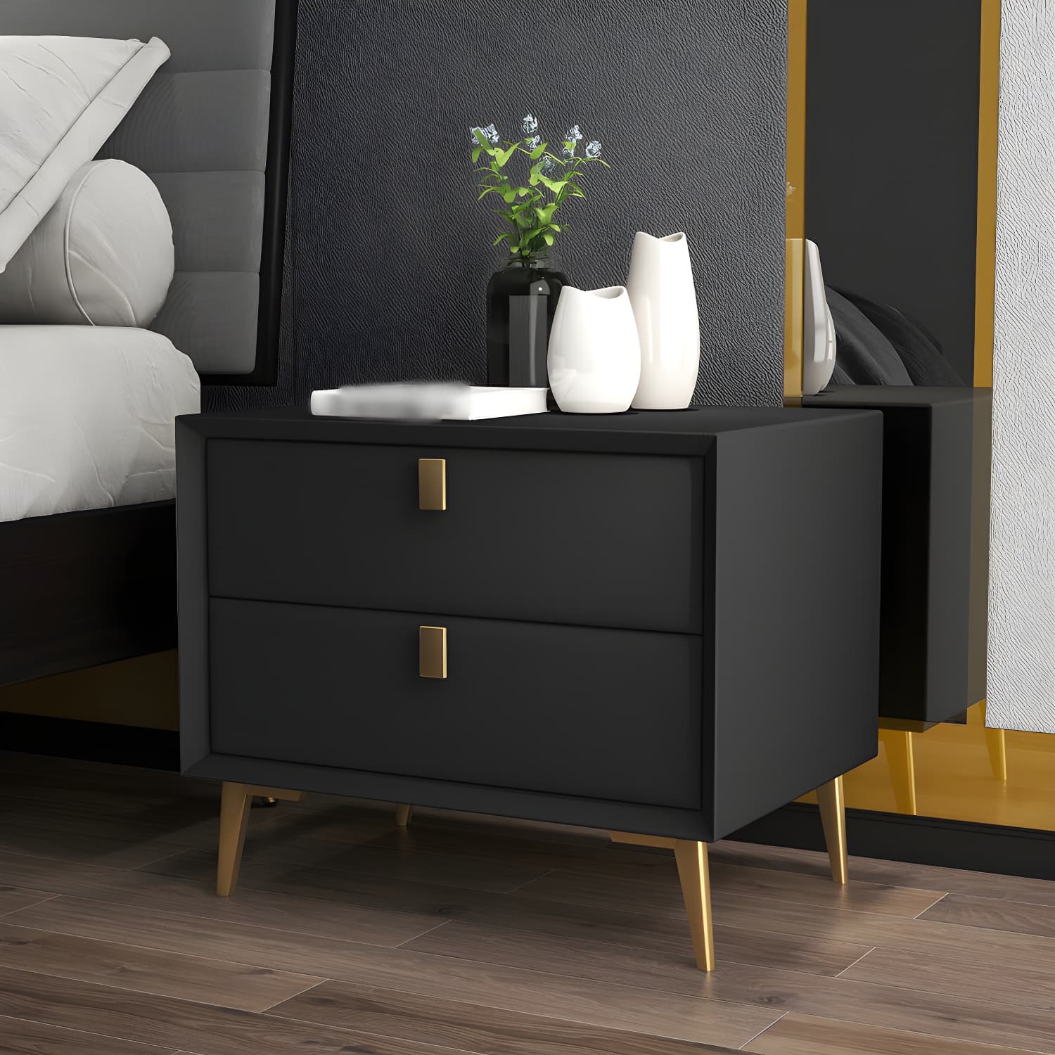 Glam 19'' Tall Bed Nightstand Solid Wood 2-drawer Legs Included Accent Table Nightstand