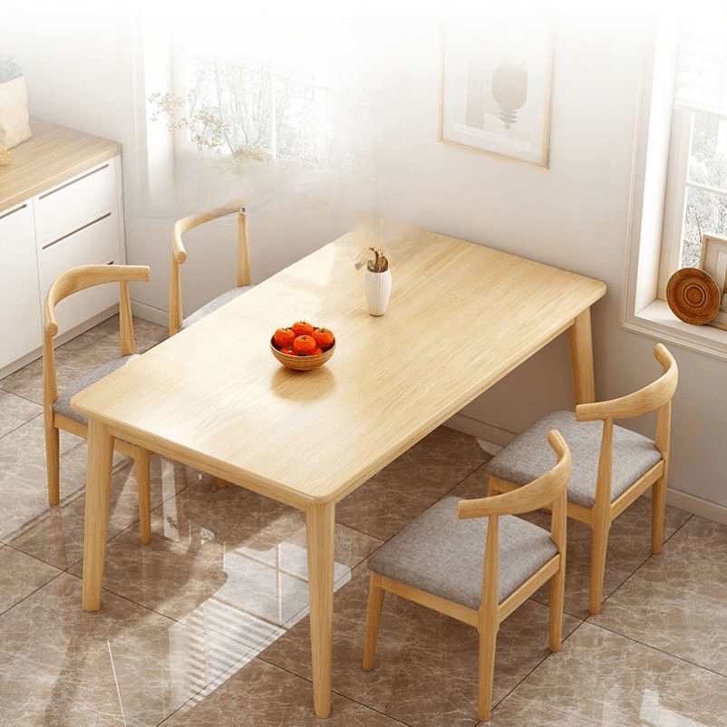 Rectangular Recycled Wood Dining Table Set with 4 Legs, Fixed Table, Padded Chair, Back Seat, 5-piece - image 5