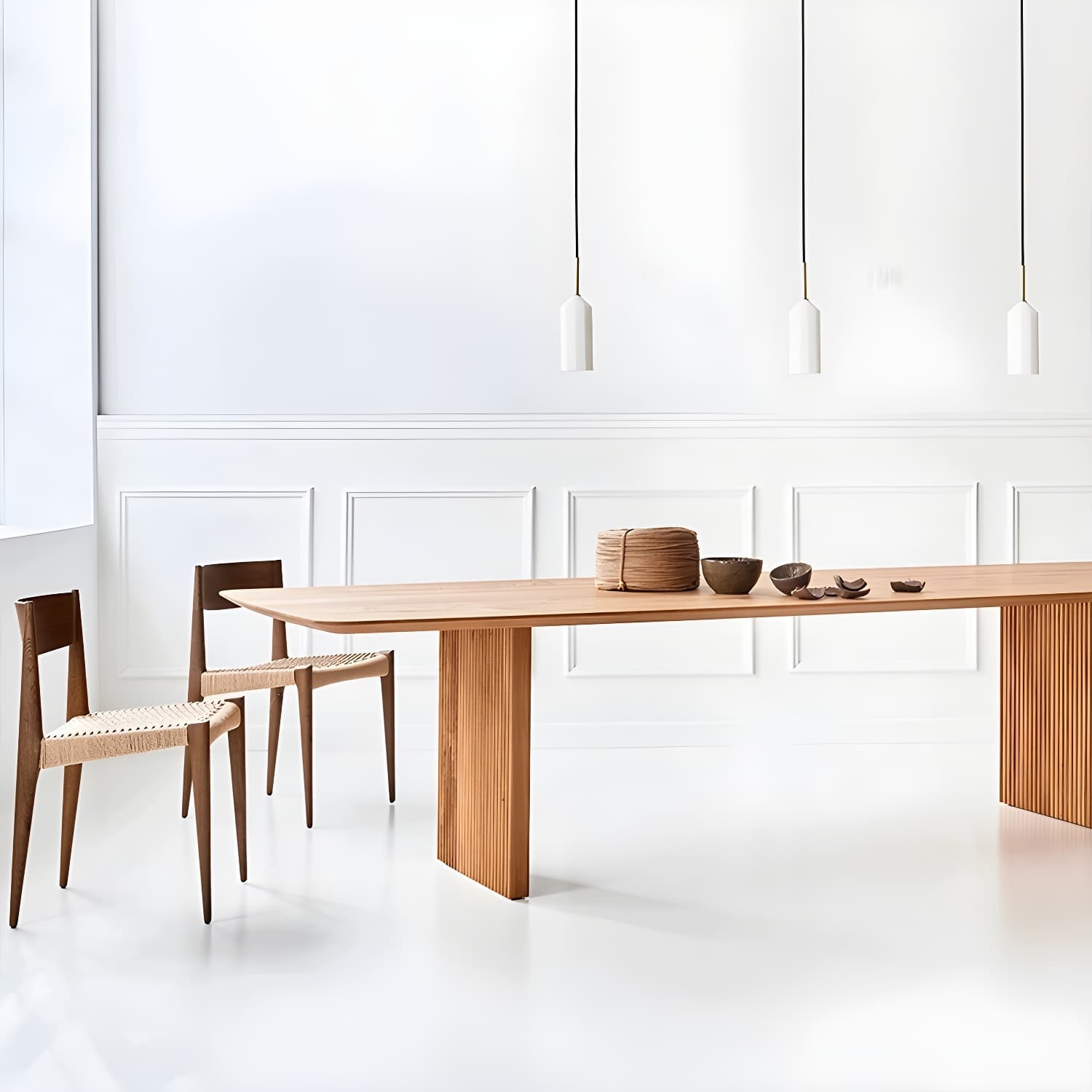 Matte Finish Dining Table with Double Pedestal Pine Wood Dinette Table for Kitchen - image 4