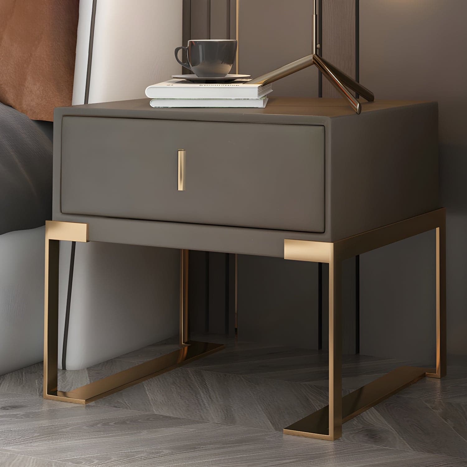 Faux Leather Nightstand 1-Drawer 21 Inch Tall Modern Legs Included Night Table - image 7