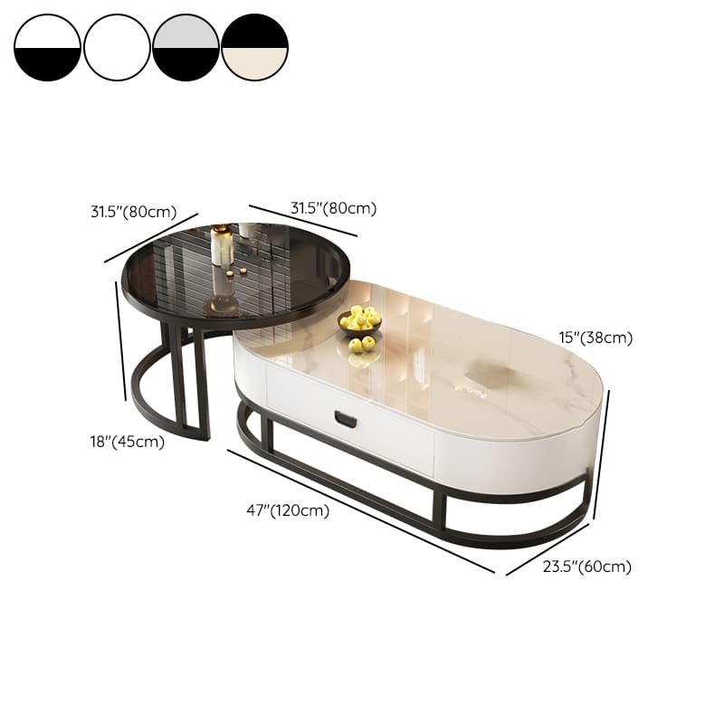 Set of 2 Modern Nesting Stone Coffee Tables with Metal Frame and Drawers - image 17