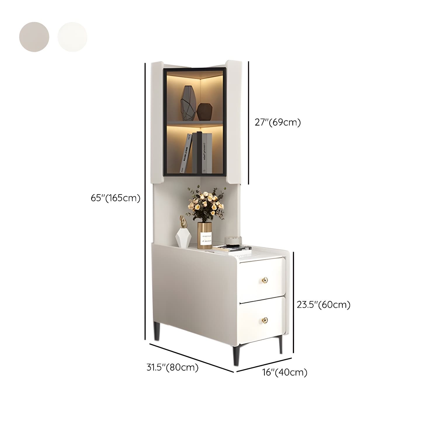 Elegant Corner Accent Cabinet with Glass Doors and Black Metal Base - image 12