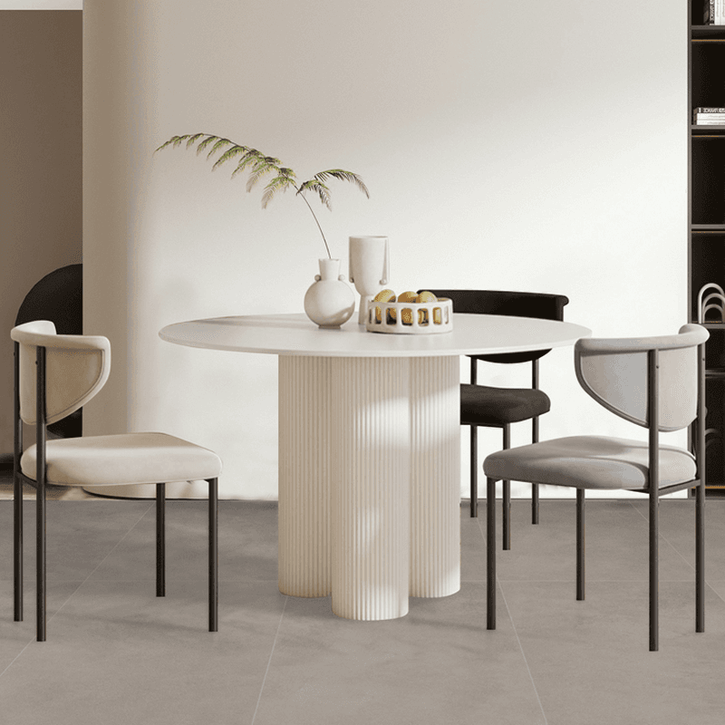 Ribbed Leg Circular-shaped Sintered Stone Dining Table with a Fixed Table Top for 2/for 4 in a Modern Simple Style - image 12