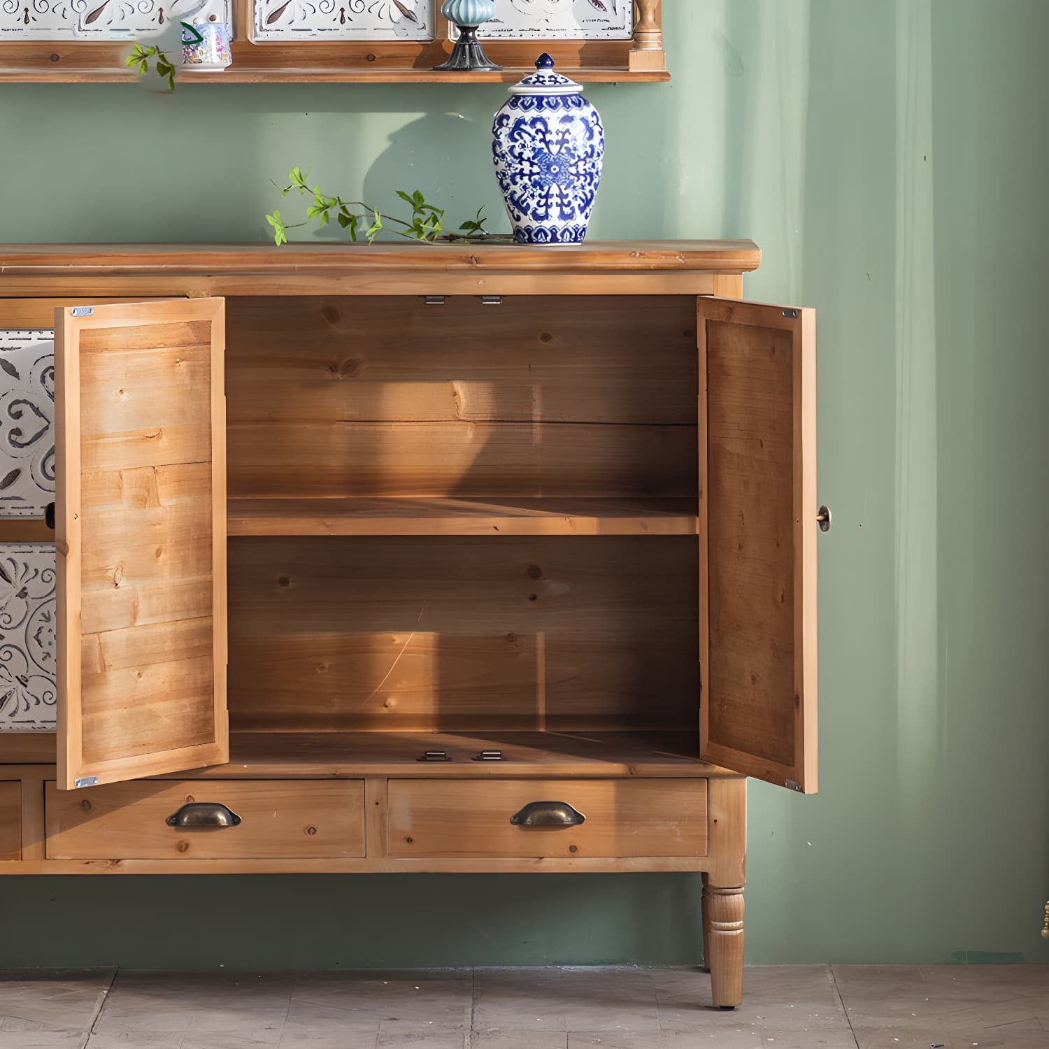 Industrial Accent Cabinet in Natural with Solid Wood Door and Drawers - image 8