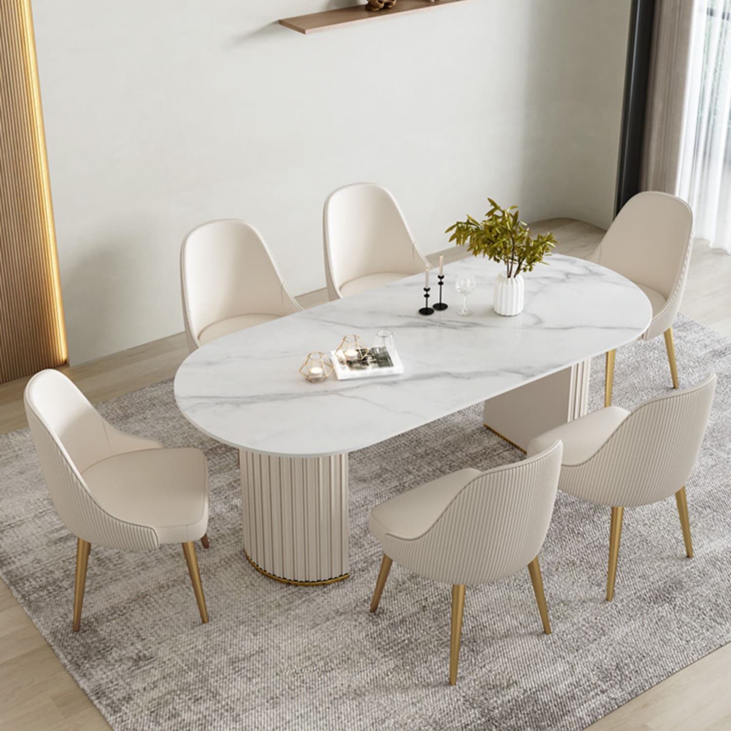 Glam 1/2/5/6/7 Pieces Dining Set Oval Sintered Stone Dining Table Set - image 3