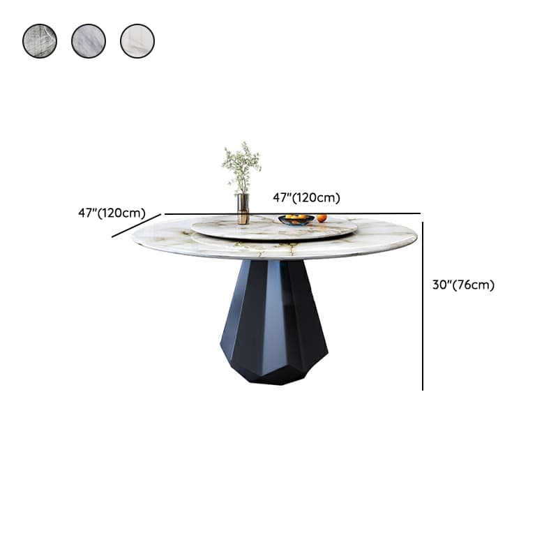 Modern Round Marble Dining Table Set with Black Metal Base in Beige - image 11