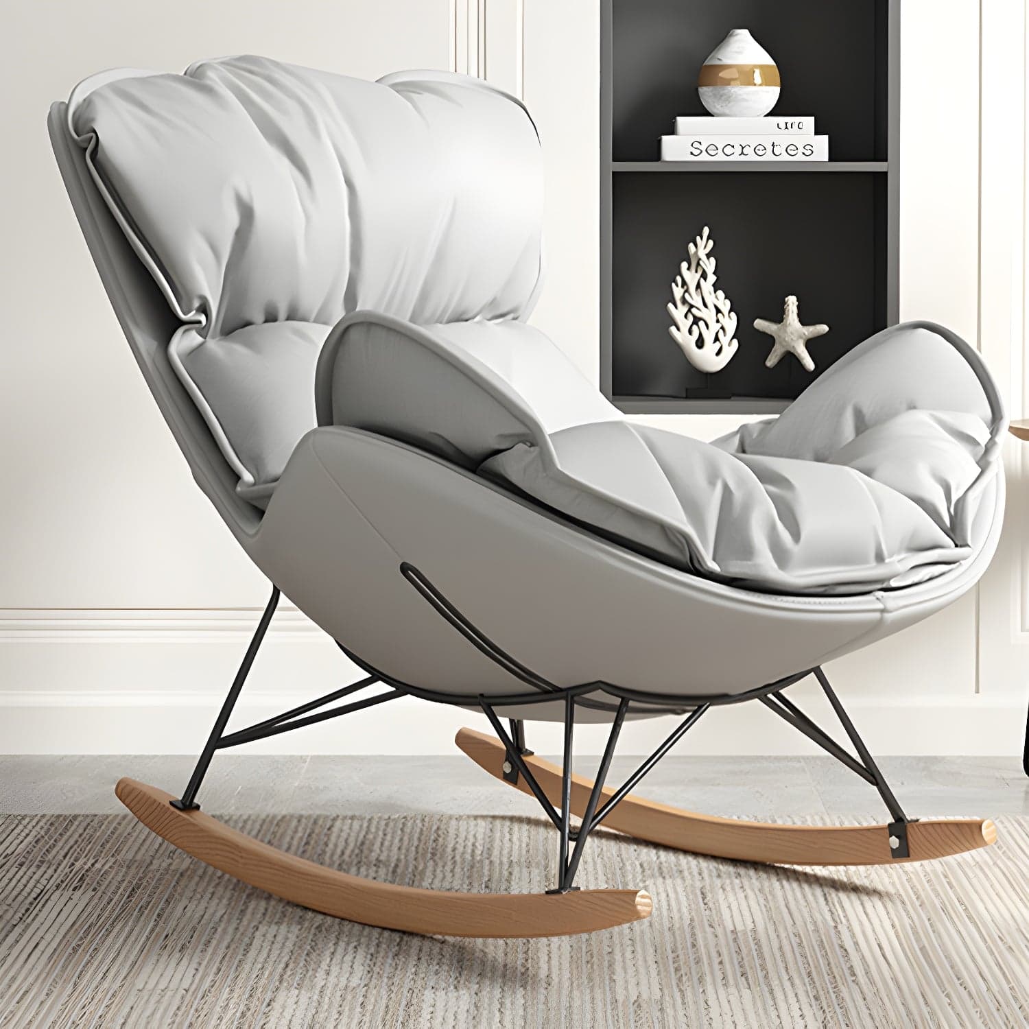 Modern Faux Leather Upholstered Rocking Chair with Stain and Water Resistance for Ultimate Comfort - image 3