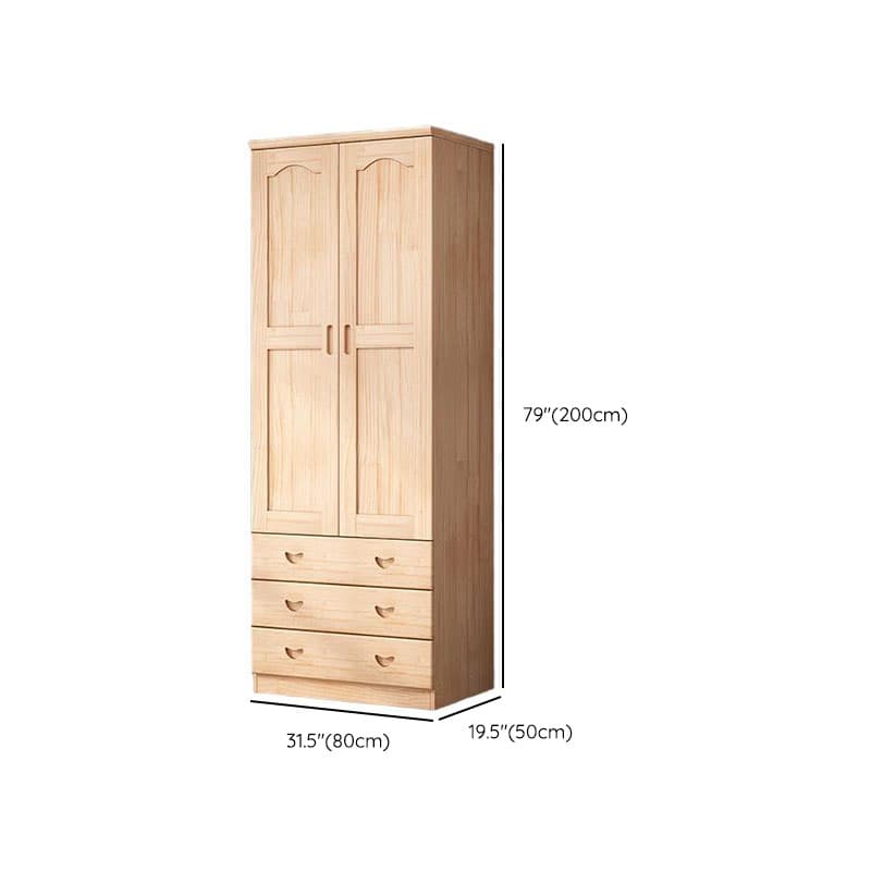 Natural Finish Minimalist Pine Wood Cabinet Armoire with 3-Drawer, Interior Shelves, and Clothing Rod - image 13