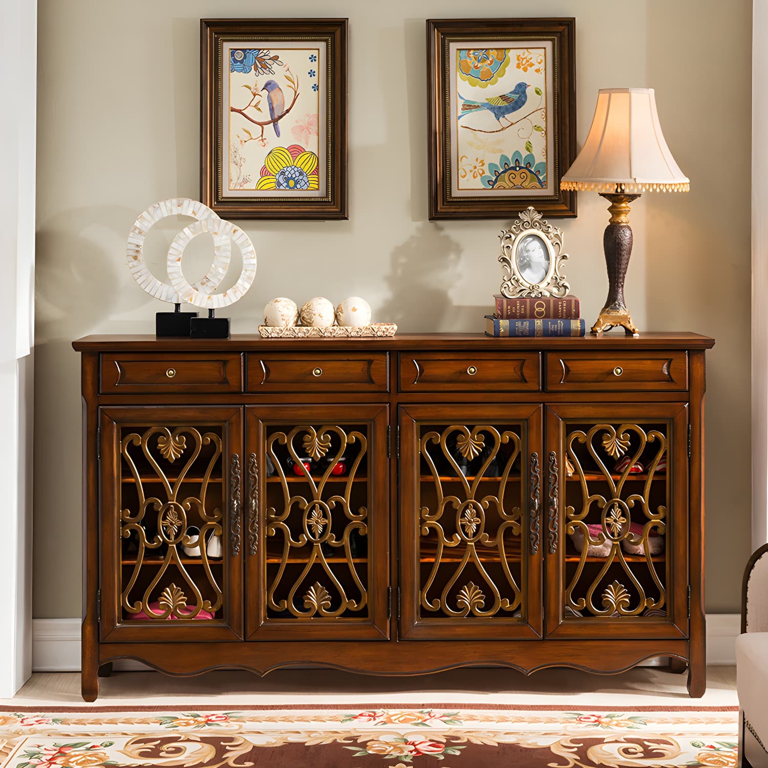Industrial Cabriole Legs Storage Cabinet Solid Wood Storage Cabinet - image 3