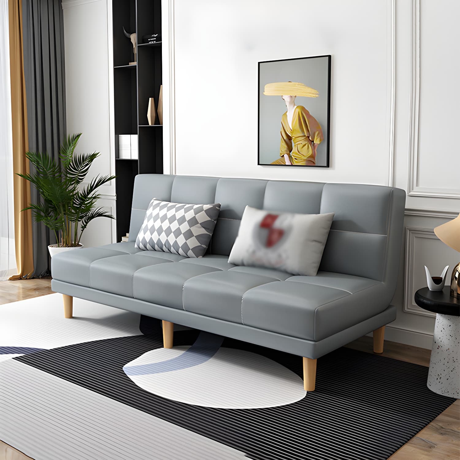 Armless Tight Back Bed Settee Cotton Blend and Faux Leather Sofa Bed - image 10