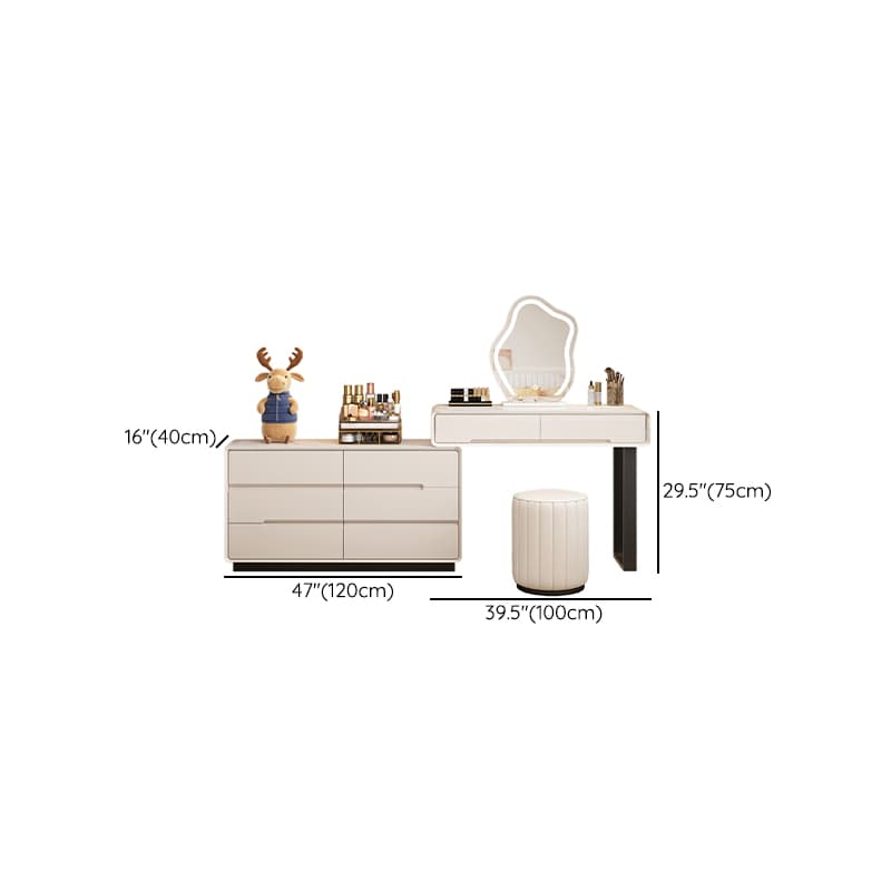 Large/Standard Stone Vanity Set with White Upholstered Chair, 5/8 Drawers, Mirror Lights, and Lighting - image 9