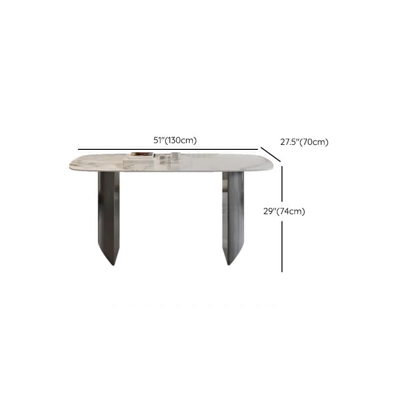 Dining Table Set with Slate Stone Top, Two-sided Pedestal Base, Fixed Table, Padded Chair with Back, in White - image 5