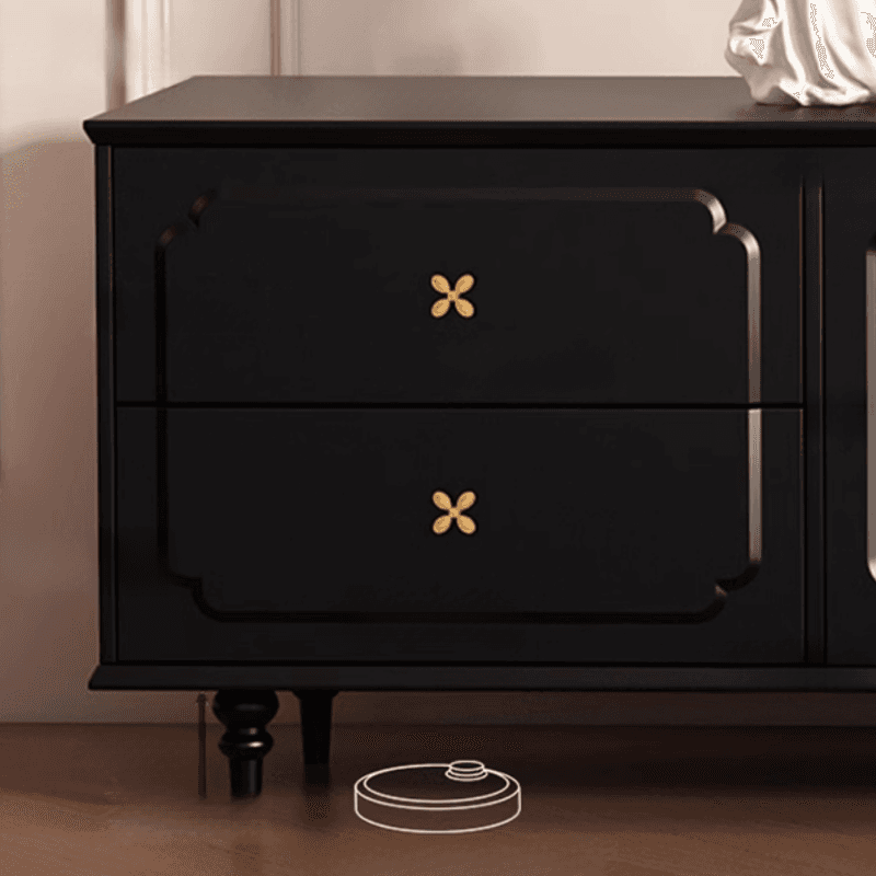 Black Art Deco Wooden TV Stand with Shelf, 4 Drawers, 2 Cabinets, and Cable Management - image 5