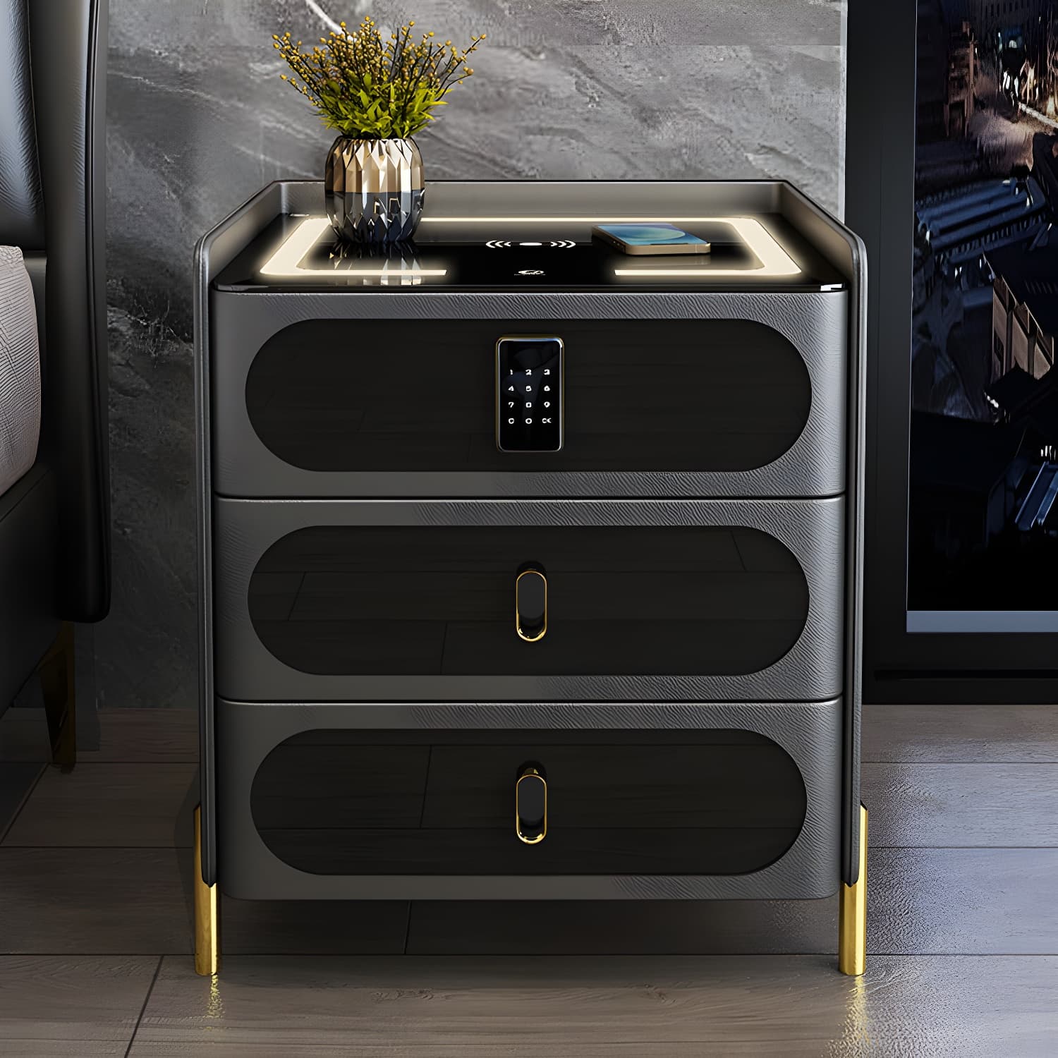Ornate Bedside Cabinet Made from Solid Wood Shape in Rectangular for Bedroom - image 8