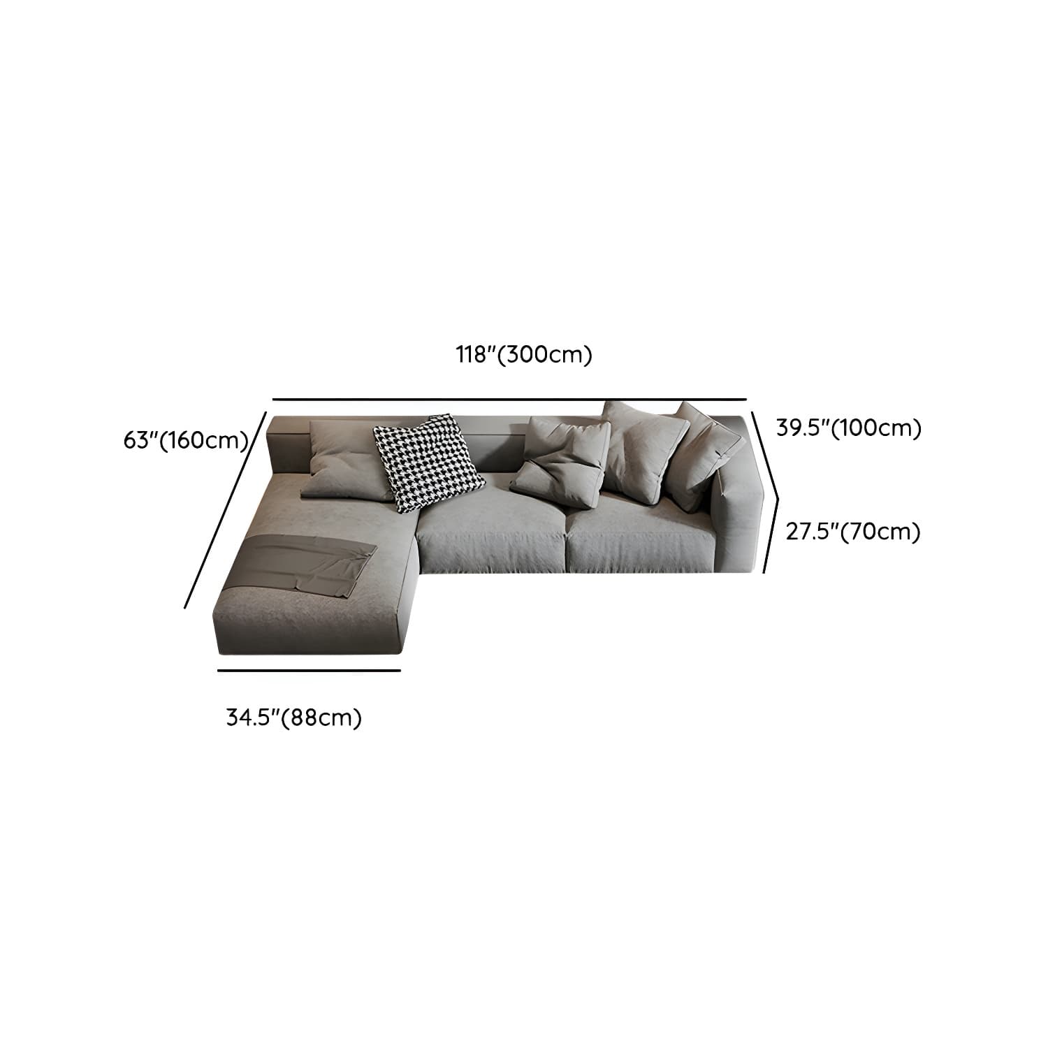 Modern Gray Chenille Stationary Sectional Sofa with Pillow Back and Wood Frame - image 21