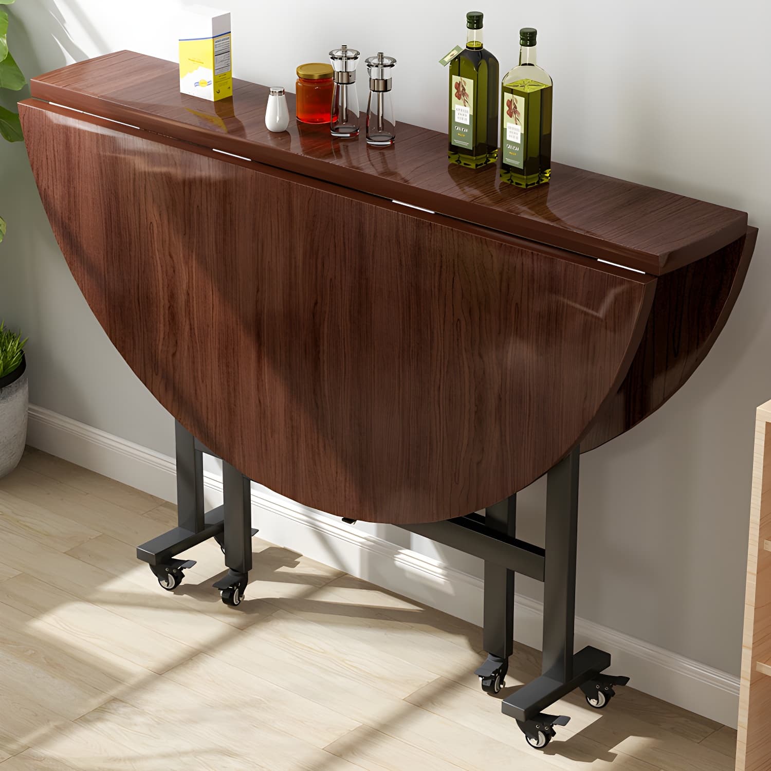 Modern Foldable Dining Table Round Wood Tabletop with Metal Legs - image 5