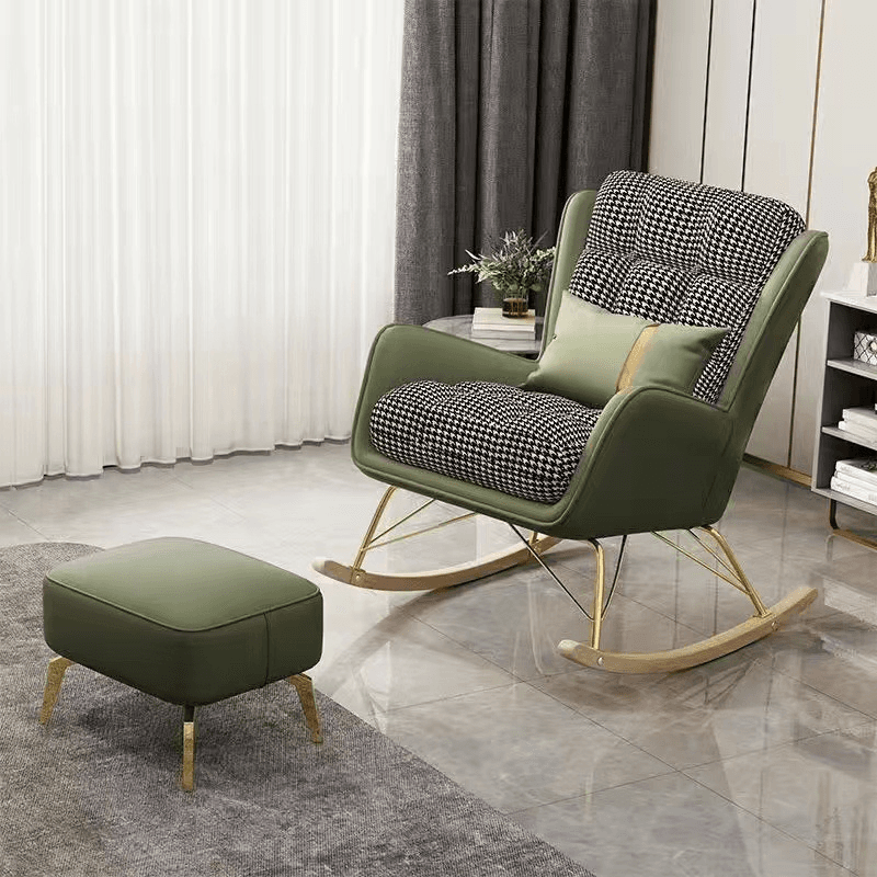 2 Piece Set Simplistic Lime Green/Auburn/Apricot Color Scratch-defiant Upholstered Rocking Accent Chair with Track Arm & Footstool - image 5