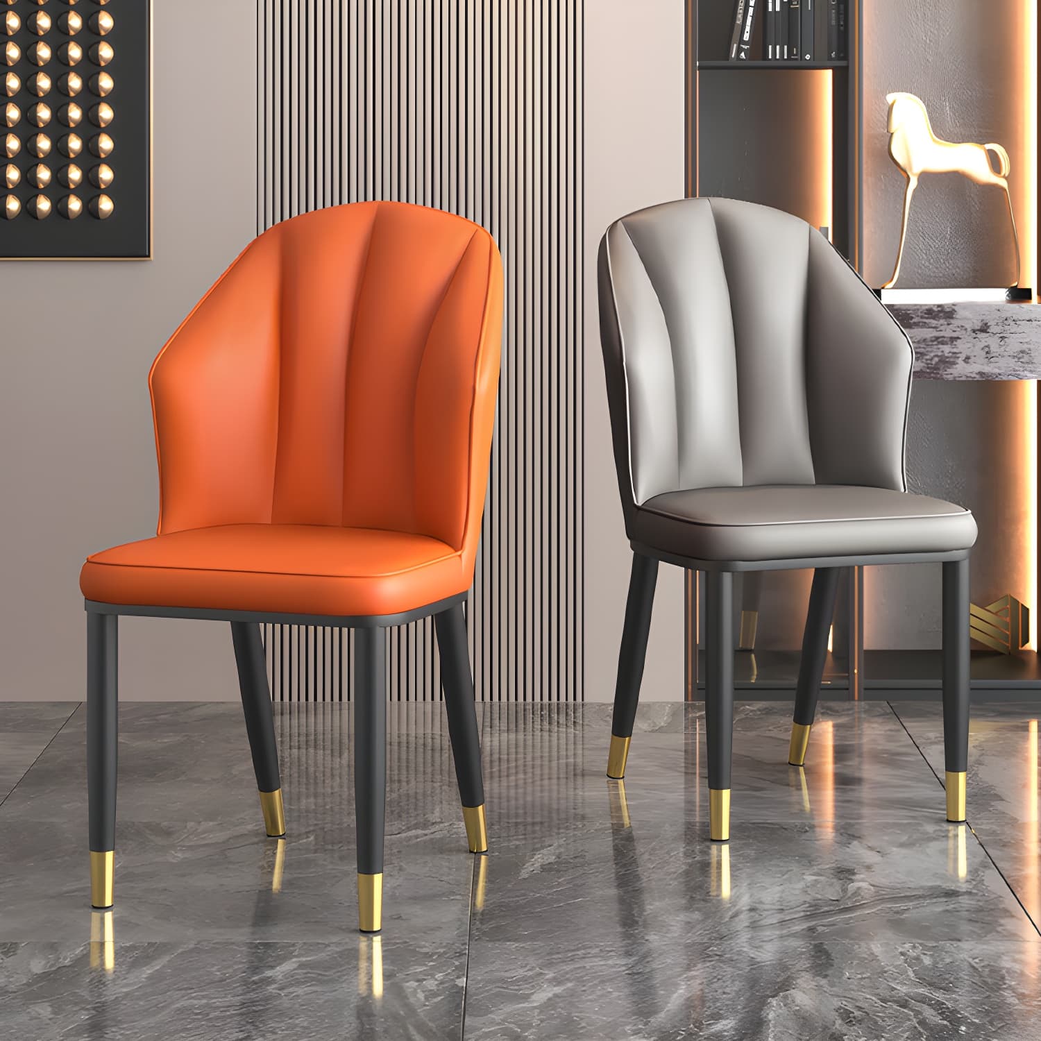 Glam Metal Dining Room Chairs Armless Upholstered Side Leather Chairs for Restaurant - image 18