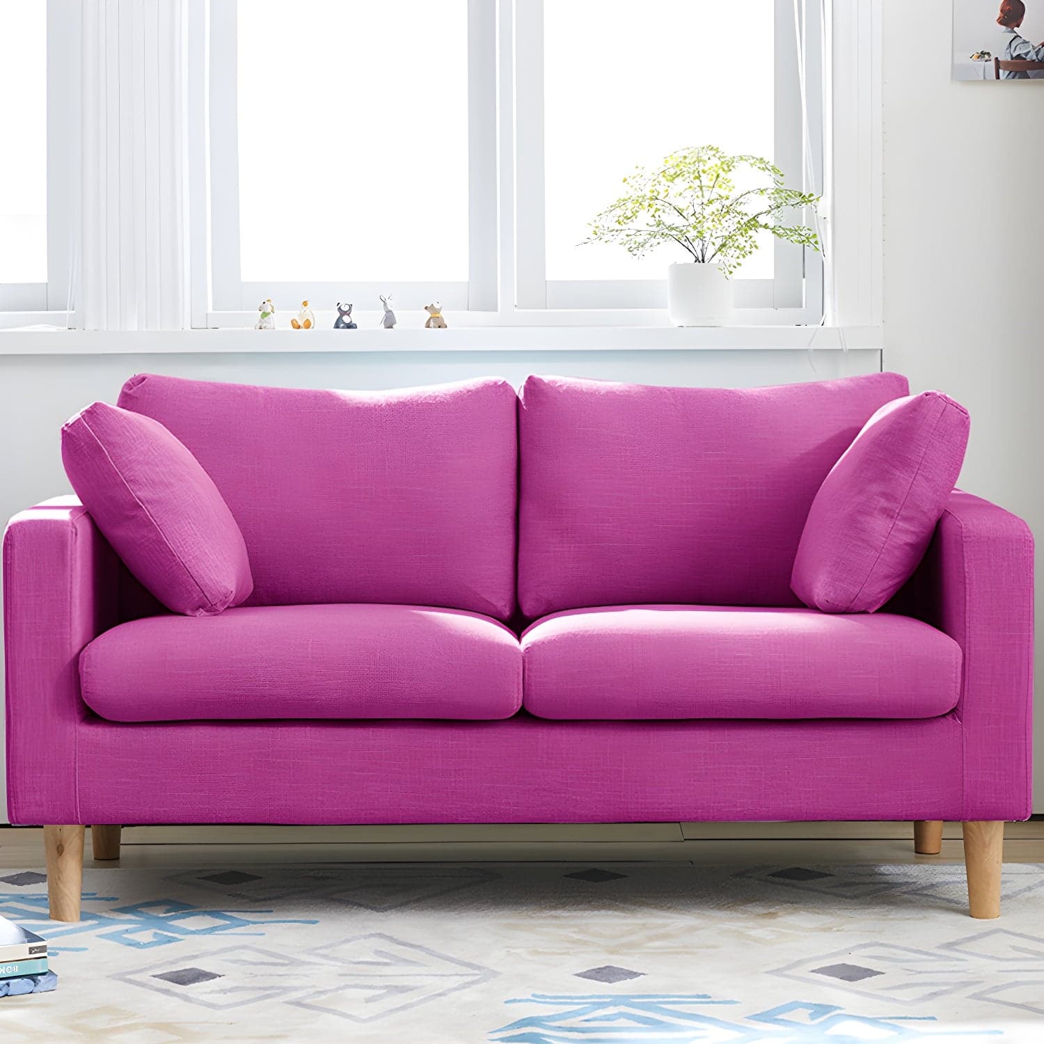 Contemporary Square Arm Couch Faux Leather Loveseat with Pillows - image 16