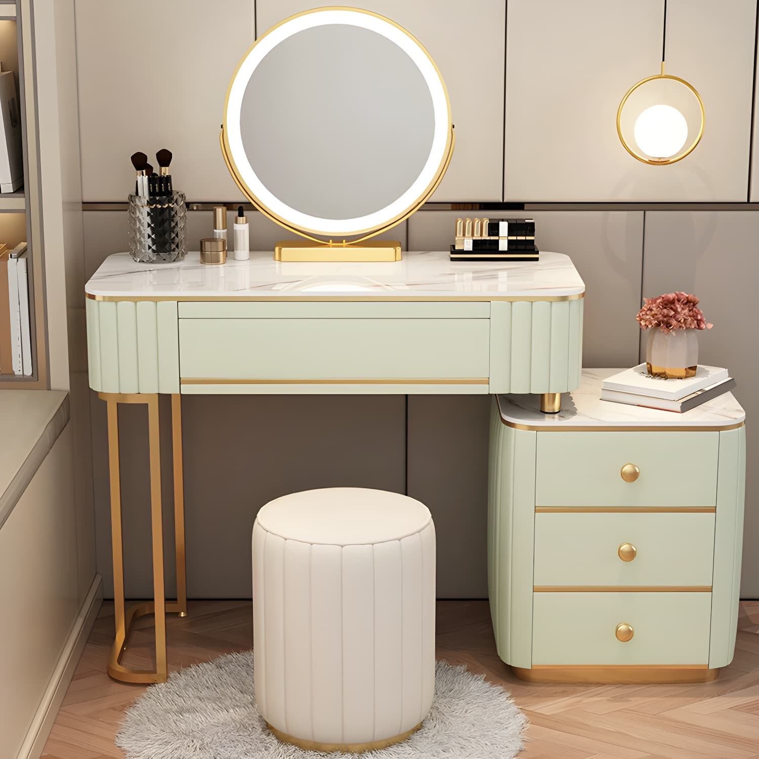 Contemporary Make-up Vanity with White Wooden Top for Bedroom - image 5