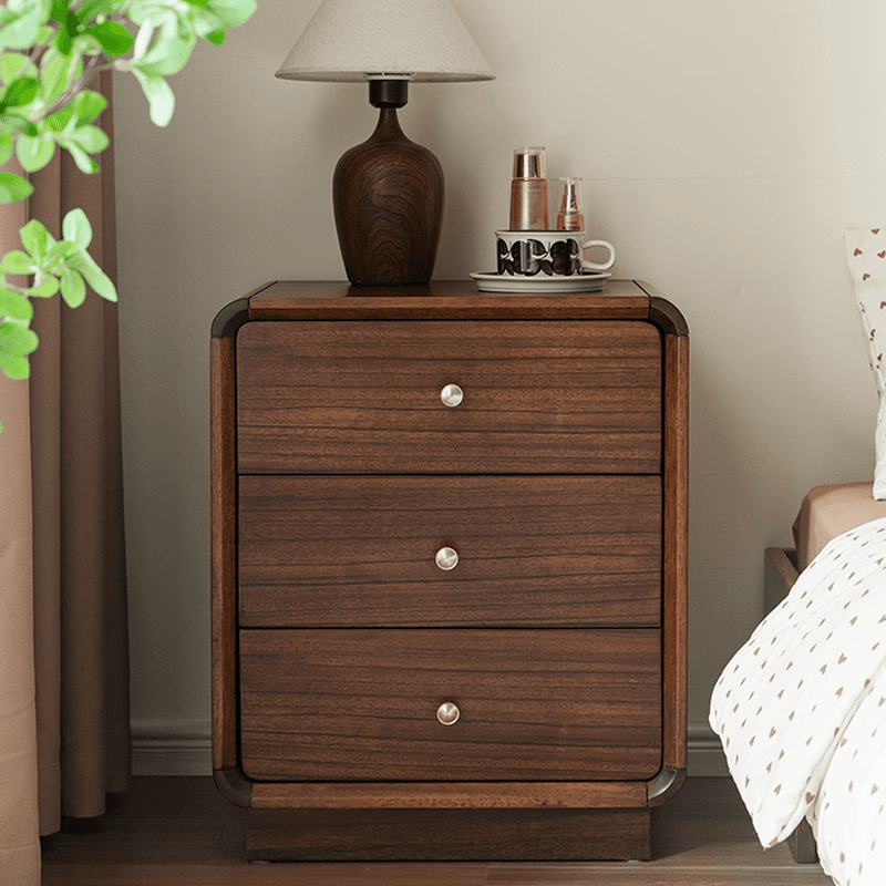 Cocoa Stylish Drawer Storage Nightstand with Walnut Countertop