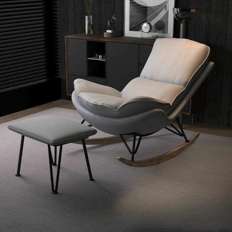 Modern Upholstered Rocking Chair with Natural Wood Legs and Arms, Complete with Ottoman - image 4
