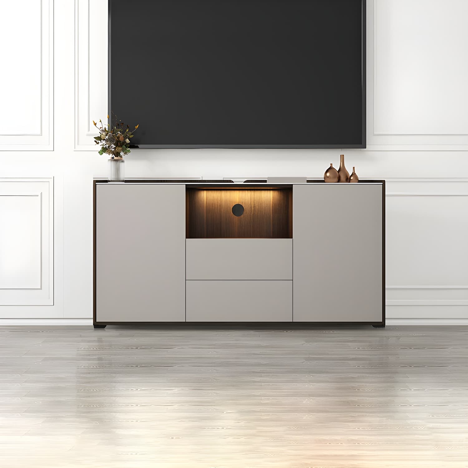 Contemporary Style Stone TV Stand 2 Doors and 2 Drawers TV Cabinet - image 4