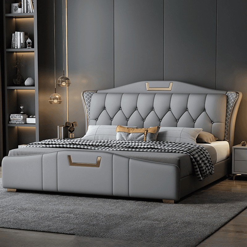 Grey Solid Color Storage Included Wingback Bed for Bedroom