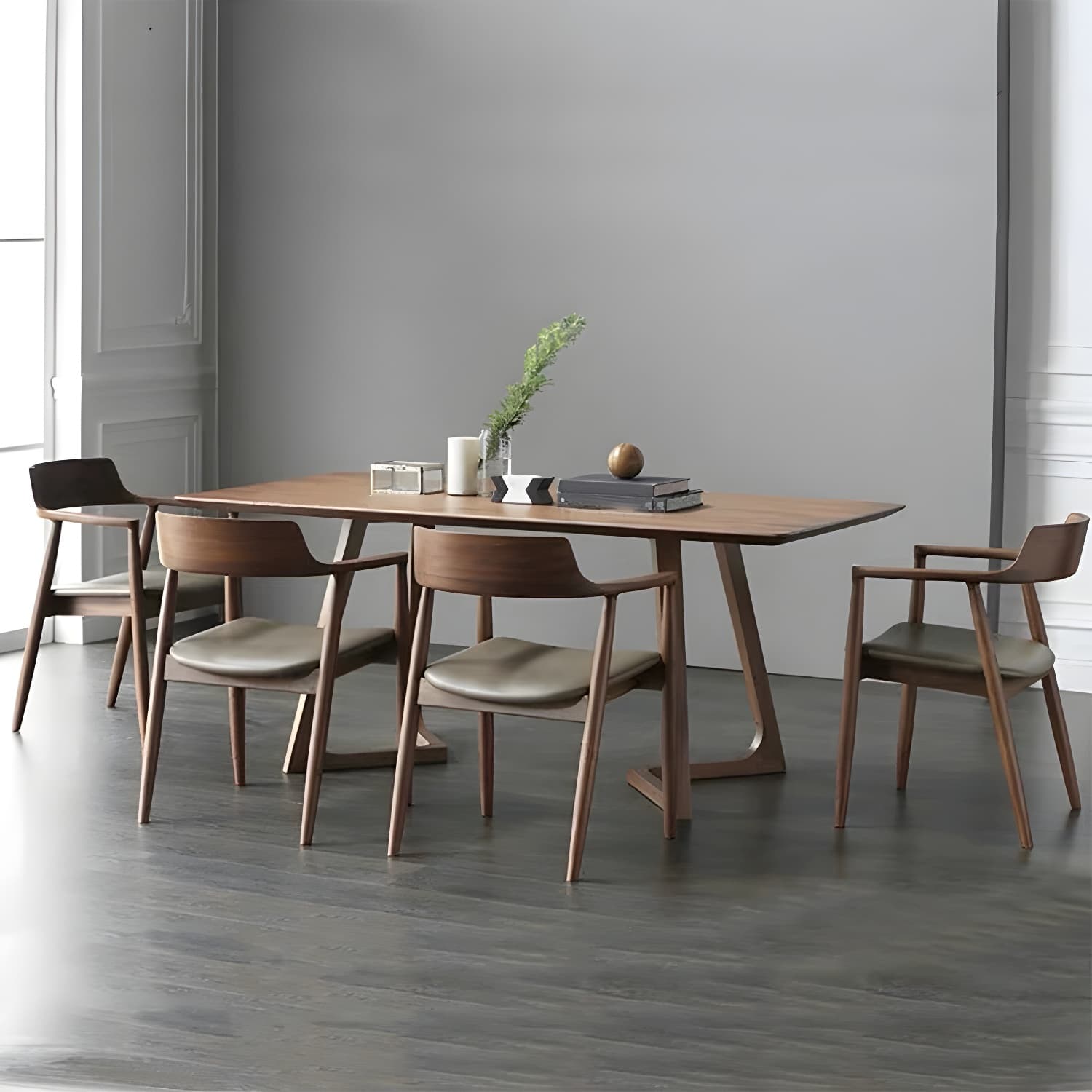 Rectangular Wood Scandinavian Dining Table with Double Pedestal Base - image 3