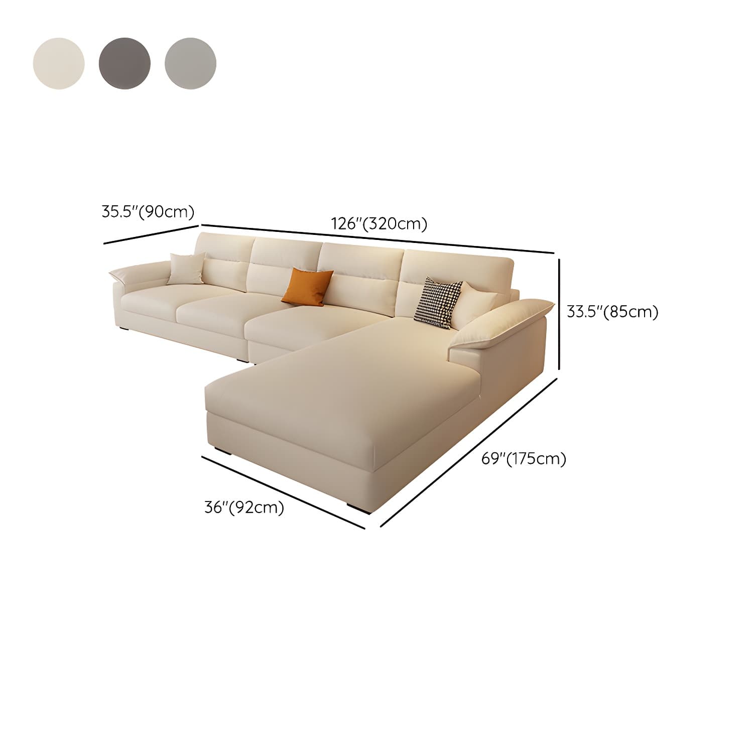 Modern L-Shaped Sofa Chaise Set with Pillow Top Arms and Cushion Back, 3-Piece Design - image 12