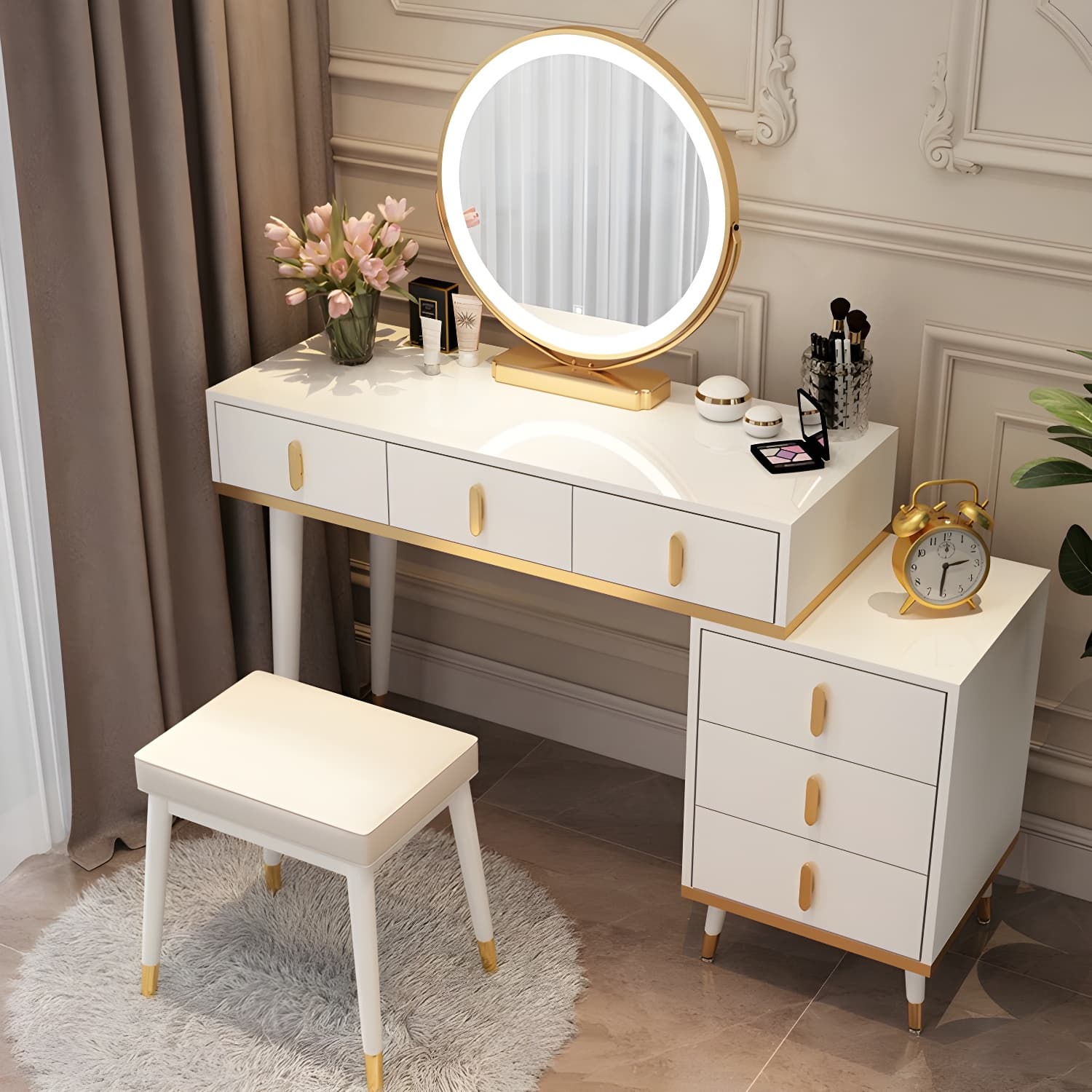 Contemporary Make-up Vanity with Wooden Top and Drawers for Bedroom - image 5