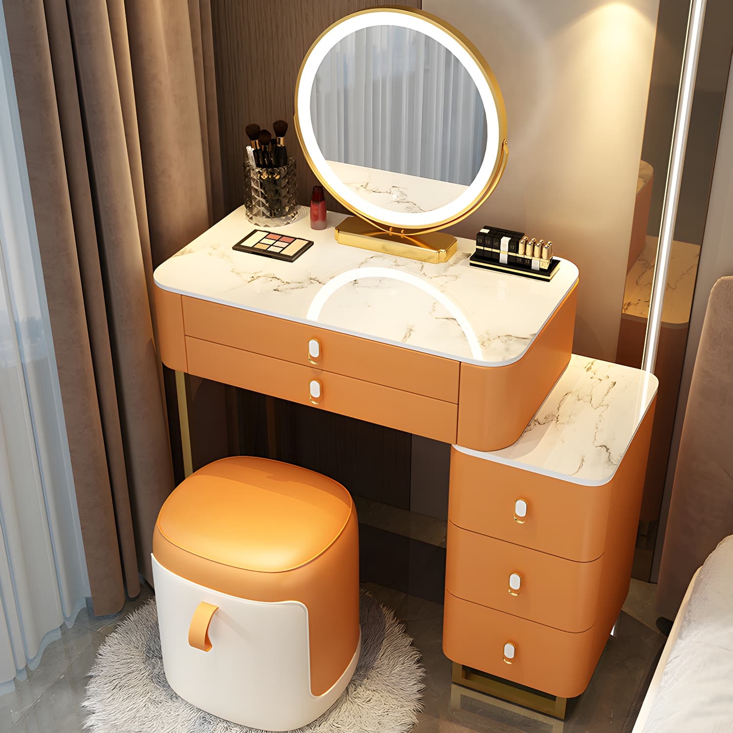 Stone Top Vanity with Storage Drawers Makeup Vanity Desk with Stool and Mirror - image 20