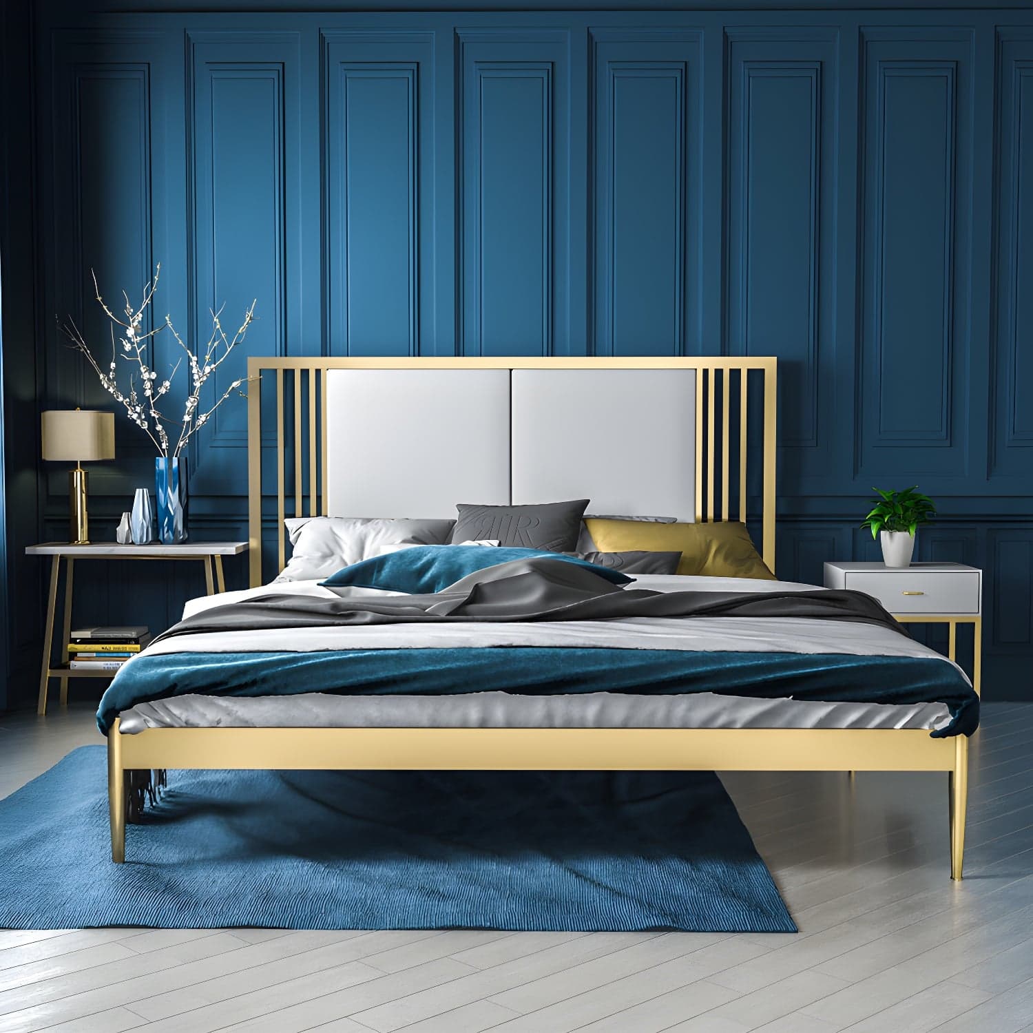 Metal Open-Frame Bed Contemporary Standard Bed with Custom Gold Legs - image 4