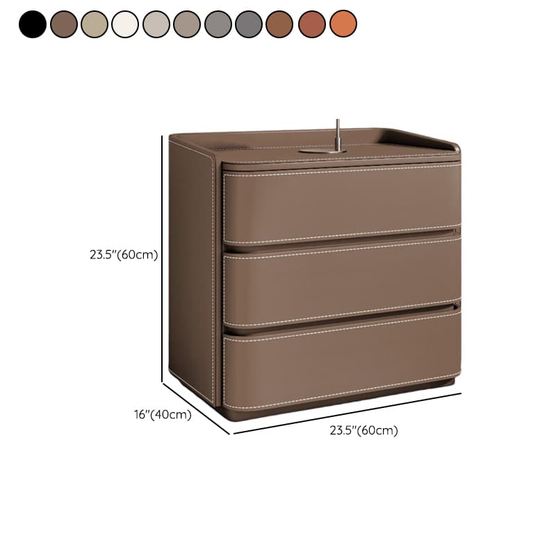 Contemporary 3 Tiers Genuine Leather Drawer Storage Bedside Table - image 21