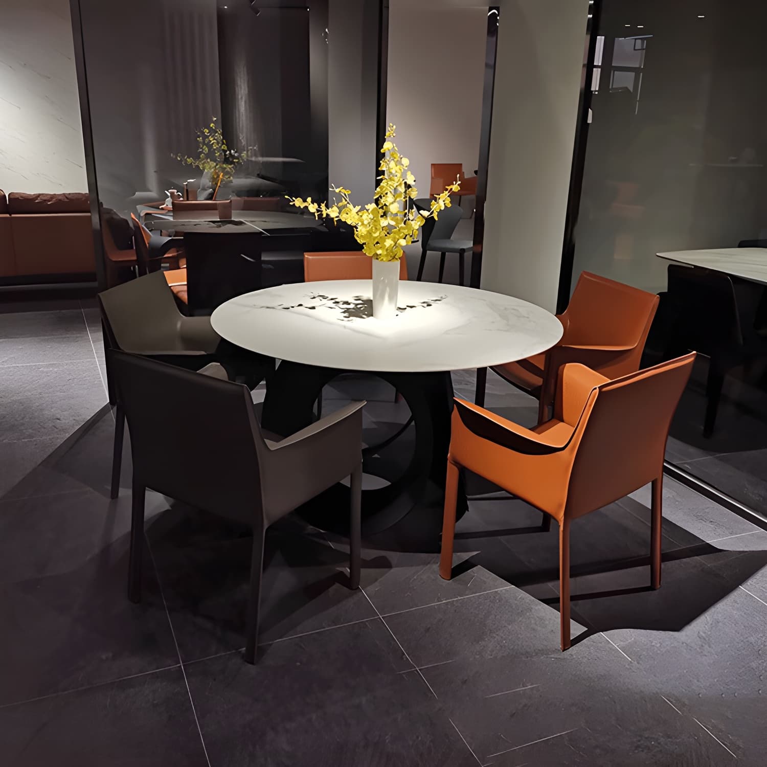 Designer Style Home Saddle Leather Arm Chair Matte Finish Solid Back Single Dining Chair - image 13