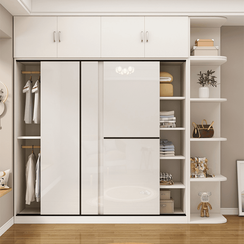Chalk Modern Timber Self-supporting Wardrobe with Soft Close Door and Clothing Rod, Slipping Mechanism