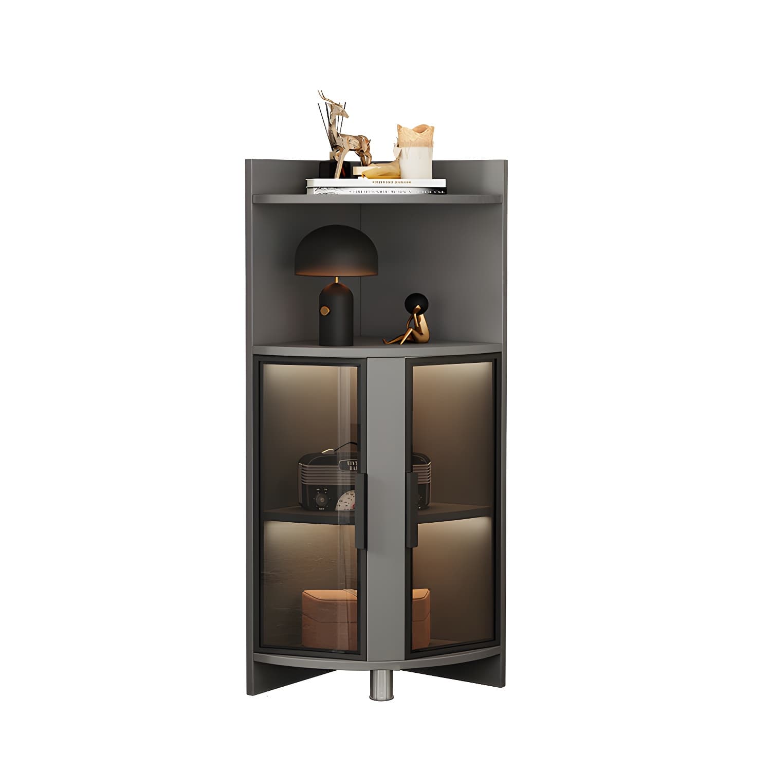 Modern Corner Accent Cabinet with Glass Doors and 2 Interior Shelves - image 9